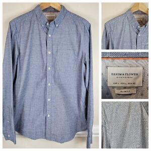 Denim & Flower Slim 100% Cotton Long Sleeve Button Down Shirt Men's Large 0804